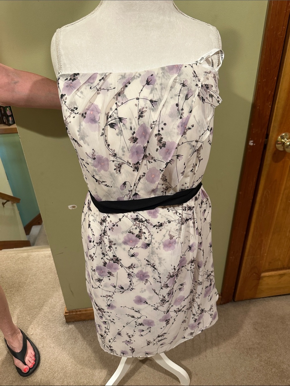 David’s Bridal Floral Strapless Lavender & White Dress